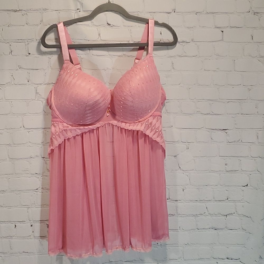 Daisy Fuentes pink molded cup mesh chemise plus size 1X